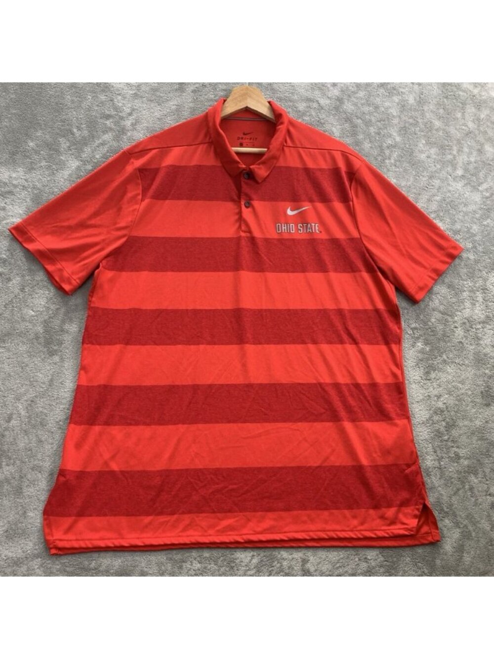 Nike Ohio State Buckeyes Polo Shirt Mens XL Red Striped Swoosh Short Sleeve